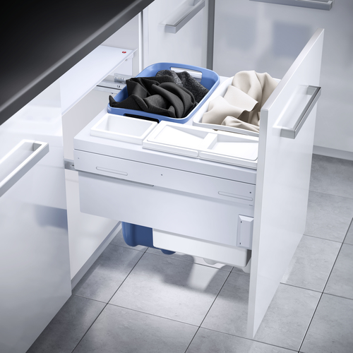 УЦЕНЕННАЯ система хранения белья LAUNDRY CARRIER 80 л, выдвижной фасад 600 мм, белый/синий