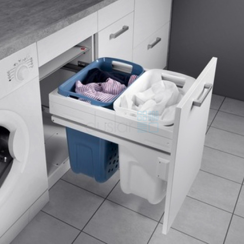 Система хранения белья LAUNDRY CARRIER 66 л, выдвижной фасад 450 мм, белый/синий