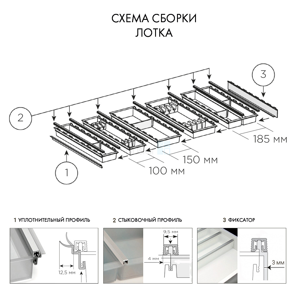 Лоток для столовых приборов Cuisio Pro, на ширину 300 мм, размер -  195-220х473х55 мм, черный