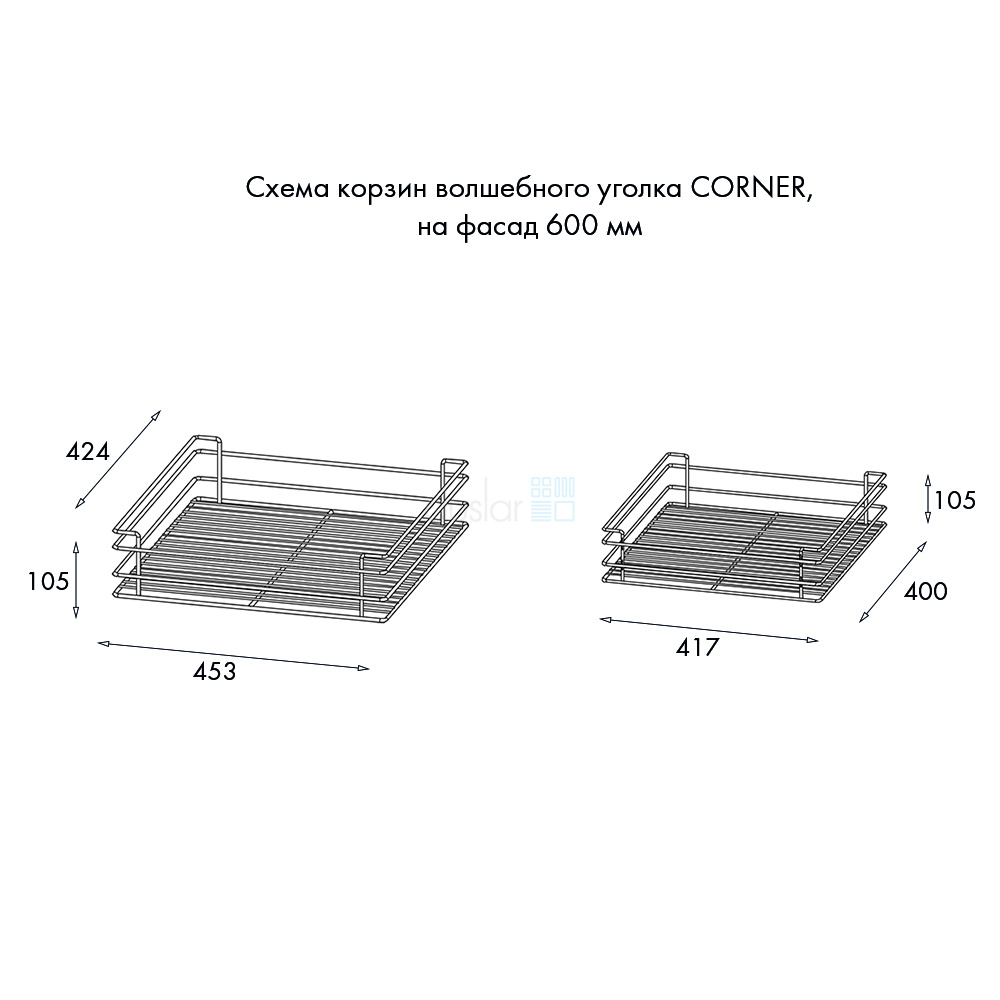 Волшебный уголок CORNER, распашной фасад 600 мм, хром Duslar